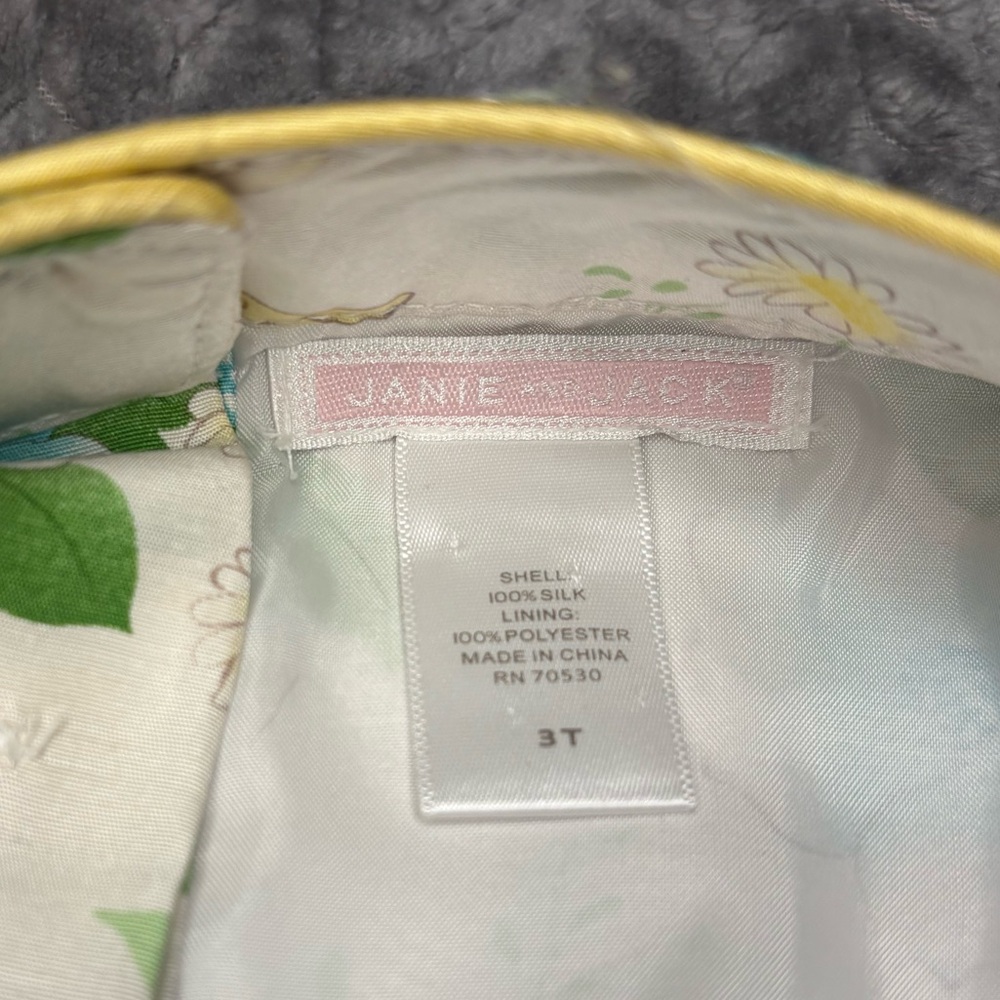 Janie and Jack Yellow and Blue Floral Silk Dress with Bird Details sz 3T - Picture 3 of 6